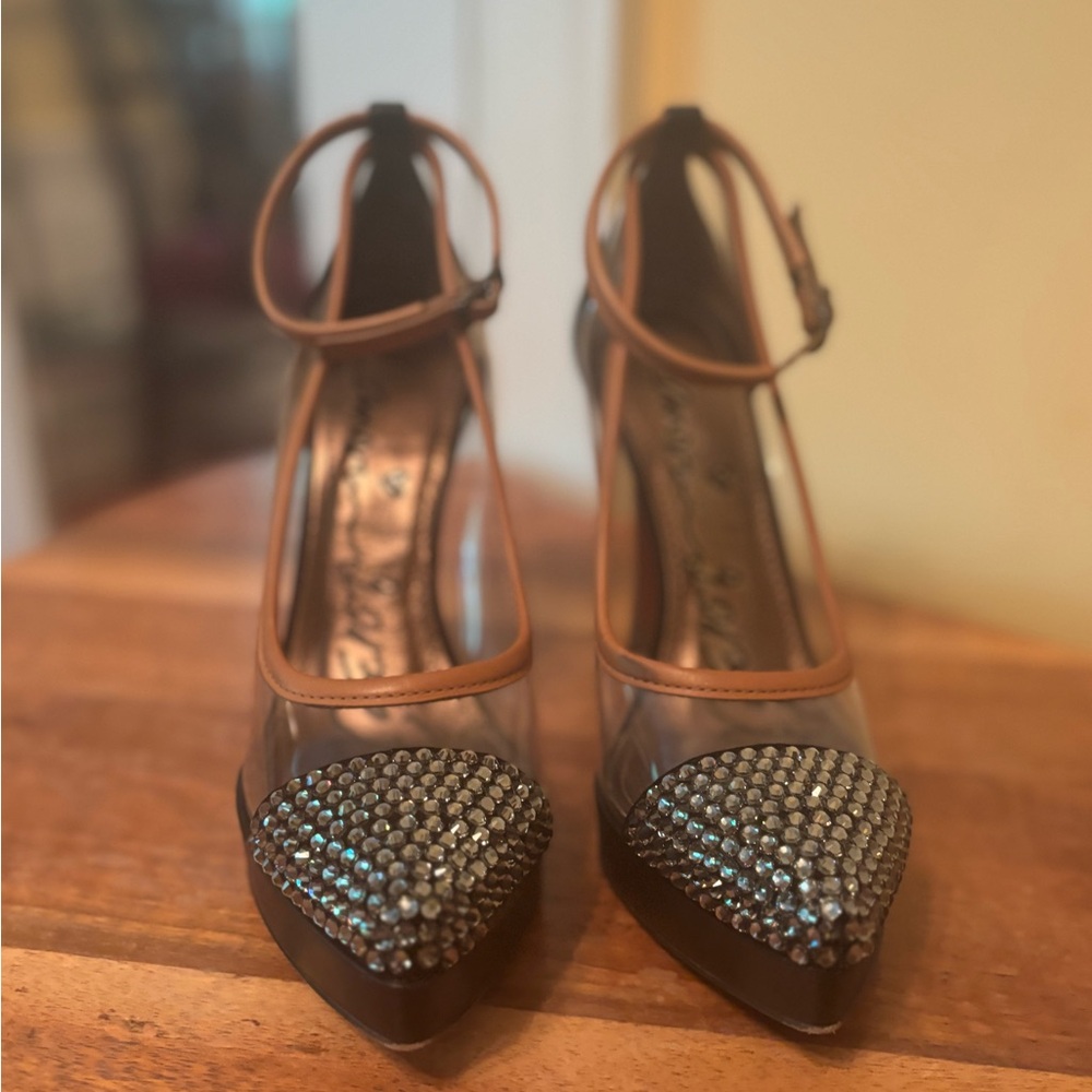 LANVIN Crystal Toe Pumps with Ankle Strap